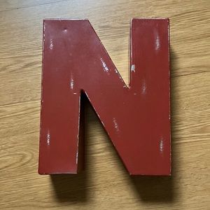 11” tall Large Red Metal Wall Letter N by Foreside